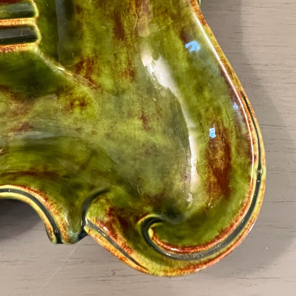 California Pottery Mid Century Modern Ceramic Ashtray Avocado Green Glaze - Picture 7 of 12